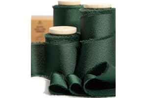 Vitalizart Green Silk Satin Ribbon 1-1/2 Inch x 15 Yard Wooden Spool Handmade Frayed Ribbons for Gift Wrapping Baby Shower Wedding Bridal Bouquets Holiday Decor