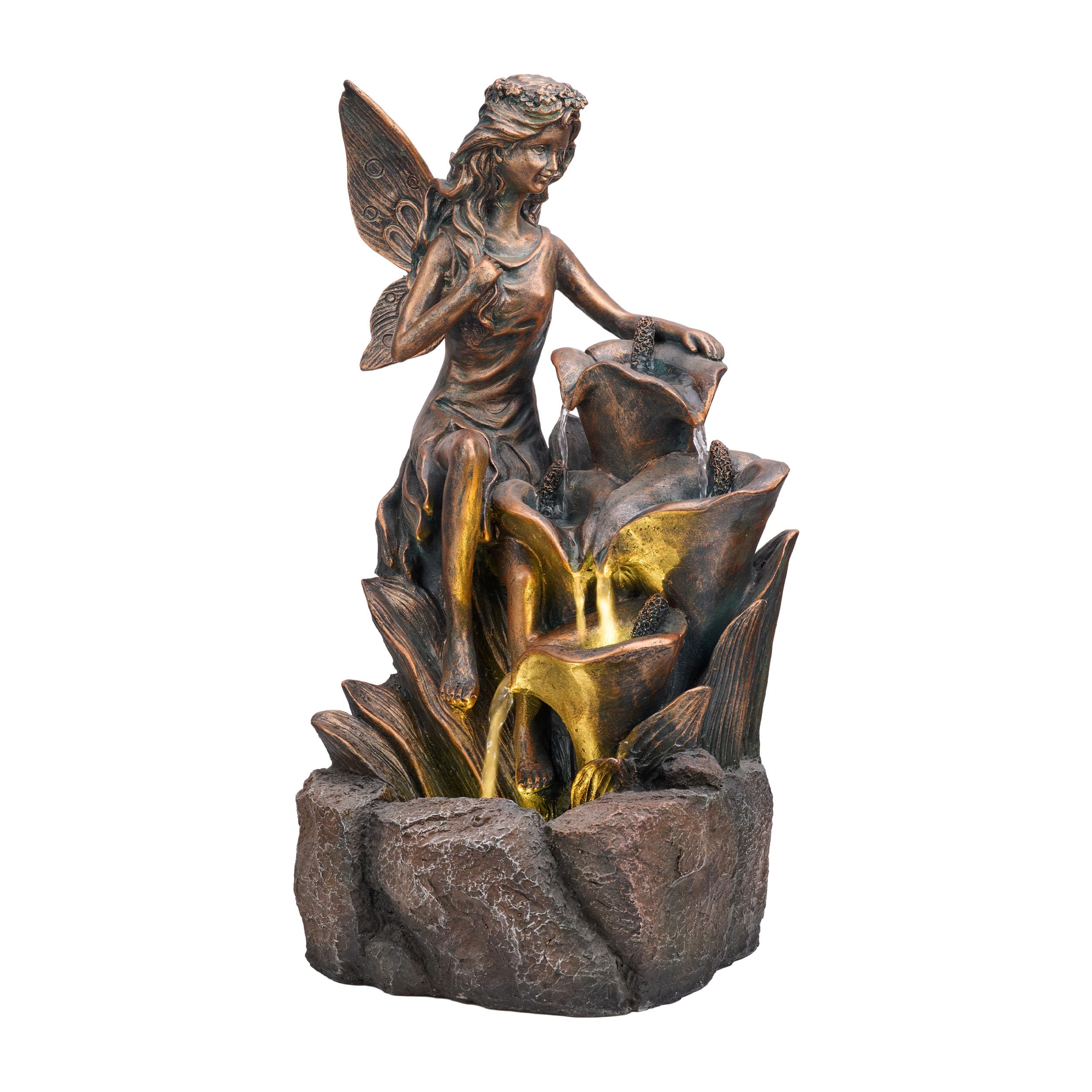 Photo 1 of TERESA'S COLLECTIONS Water Fountain Outdoor Fairy Garden Statues with LED Lights and Pump, Large Floor Waterfall Backyard Water Fountains Porch Living Room Home Decor, Housewarming Gifts for Mom 19.3"