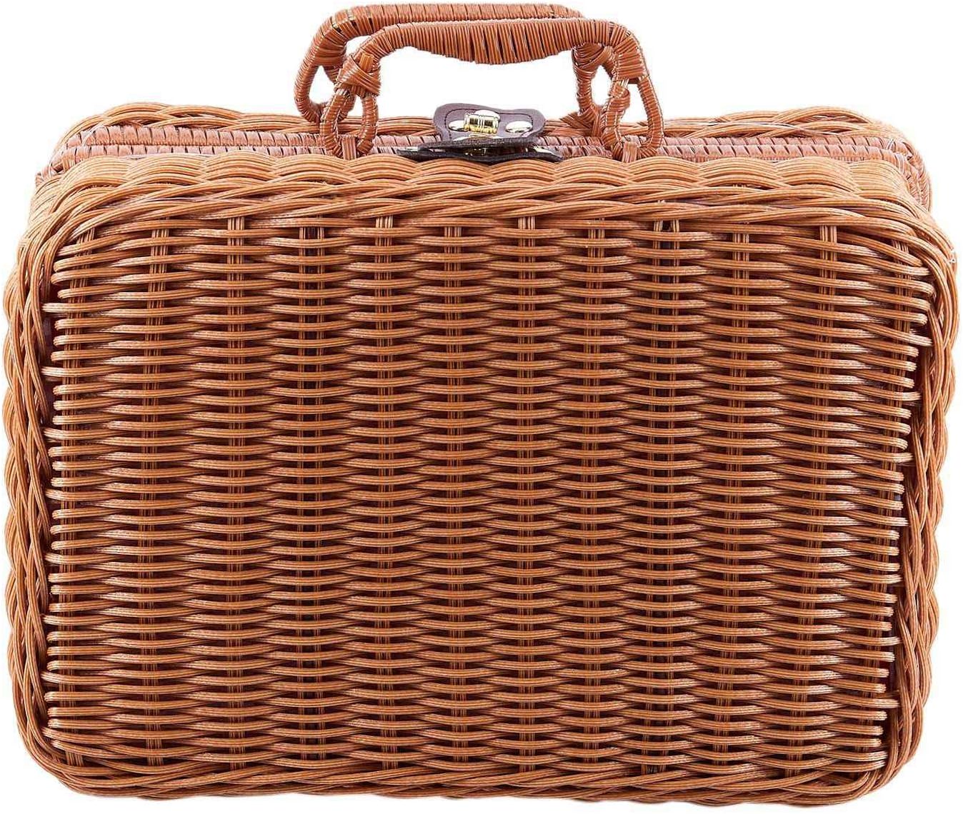 RETYLY Travel Picnic Basket Handmade Wicker Storage Case Vintage Suitcase Props Box Weave Bamboo Boxes Outdoor Rattan Organizer