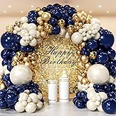 PTGOLUO Navy Blue Gold Balloon Arch Garland Kit 153pcs, Double Stuffed Pearl White Royal Blue Chrome Gold Confetti Balloons for Birthday Graduation Baby Shower New Year Bridal Wedding Party Decoration