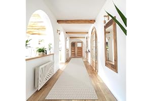 Collive Long Rug Runners for Hallways 12ft, Washable Farmhouse Entryway Rug Tan Non Slip Kitchen Runner Rug, Braided Woven Boho Bedroom Carpet Low-Profile Front Door Rug