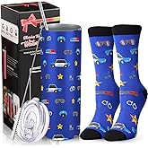 Umigy 2 Pcs Police Academy Graduation Gift Law Enforcement Stainless Steel Tumbler 20 oz and Funny Cop Socks Set Police Officer Skinny Tumbler with Lids and Straw for Men Policeman Birthday Gifts