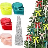 Hollowfly 40 Yard Colorful Velvet Bows for Christmas Tree Vintage Velvet Ribbon Bows with Silver Tinsel Ornaments for Christmas Tree Garland Wreath Indoor Xmas Decorations Wrapping Packaging Crafts