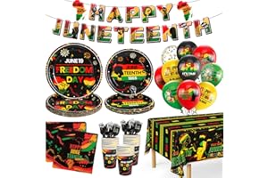 MIUCAT Happy Juneteenth Decorations, Juneteenth Party Supplies, Disposable Tableware Set Banner for June 19th African American Independence Day Freedom Day Party Supplies (Serve 24)