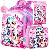 AGSDON 3PCS Backpacks for Girls, 16" Elementary Kids Cute Dog Backpack Preschool School Bookbags and Lunch Box