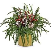 Briful Artificial Christmas Cedar Plant with Pinecones and Red Berries, 11'' Frosted Holiday Greenery in Gold Pot, Realistic Table Centerpiece for Home, Mantel, Office Christmas Décor