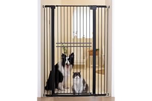 No Pawblems 55" Extra Tall Pet Gate for Cat/Dog, 29-40" Wide Auto Close Tall Dog Gate for Doorways/Hallways, 1.37" Ultra Narrow Spacing, NO Drilling Pressure Mounted, Black