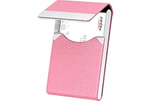 Padike Professional Business Card Holder PU Leather Business Card Case Name Card Holder Slim Metal Pocket Card Holder with Magnetic Shut (Pink)