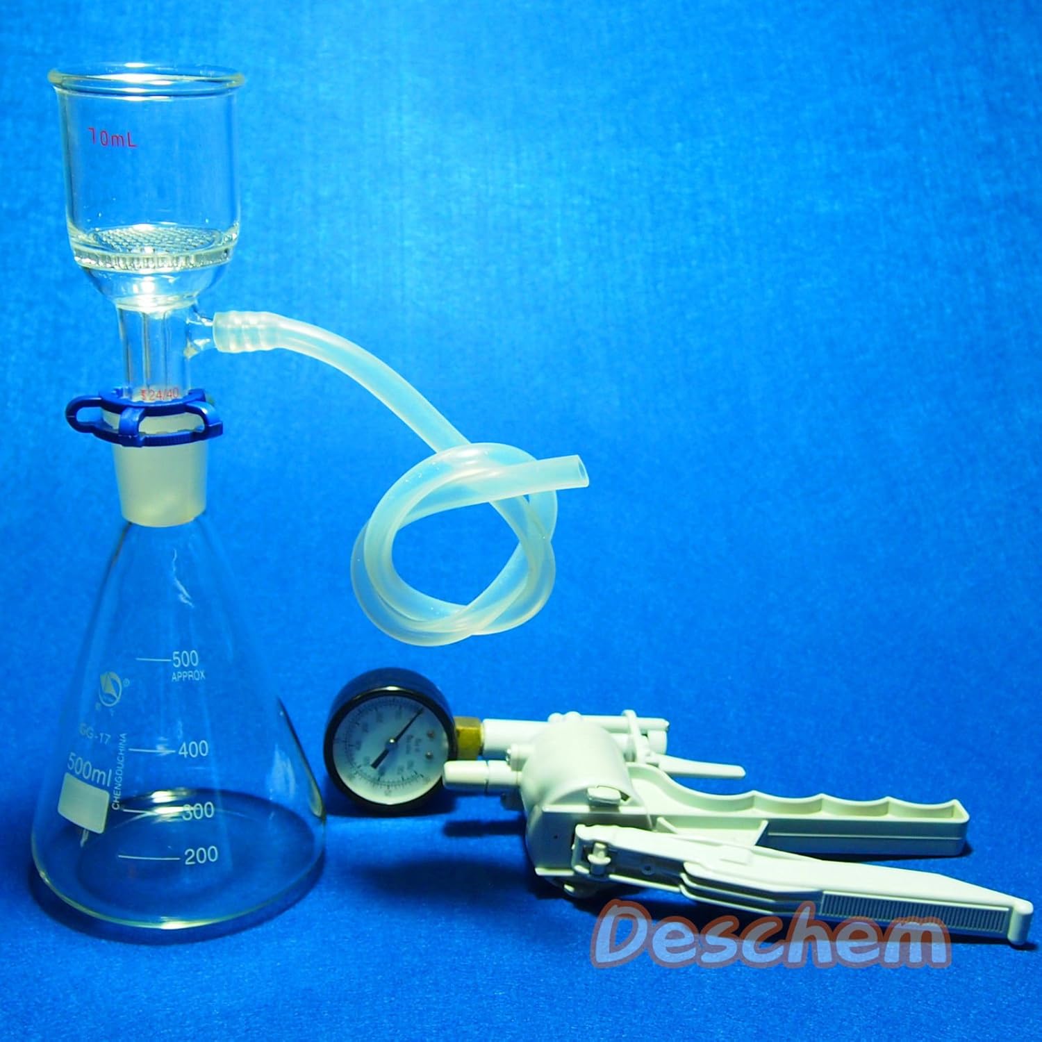 Deschem500ml, Suction Filtration Device, 47mm Buchner Funnel, Glass Flask with Vacuum Pump