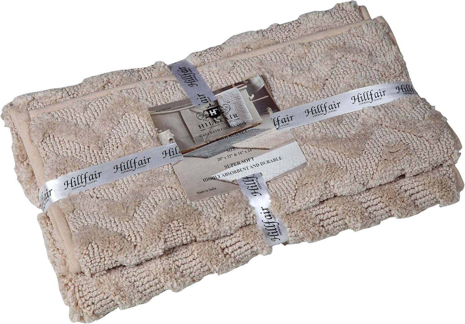 HILLFAIR 2 Pack Bath Mat - 20"x32" Inches & 16"x24" Inches - Anti Skid Machine Washable Bath Rugs for Bathroom- Soft Plush Absorbent Bath Mat/Rugs for Shower Tub- Multipurpose Floor Mat - Solid Beige: Kitchen & Dining