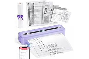 COLORWING M832 Portable Printers Wireless for Travel, 300DPI Mini Compact Inkless Printer, Thermal Bluetooth Printer Compatible with Android and iOS Smartphone & Tablet & Laptop - Purple