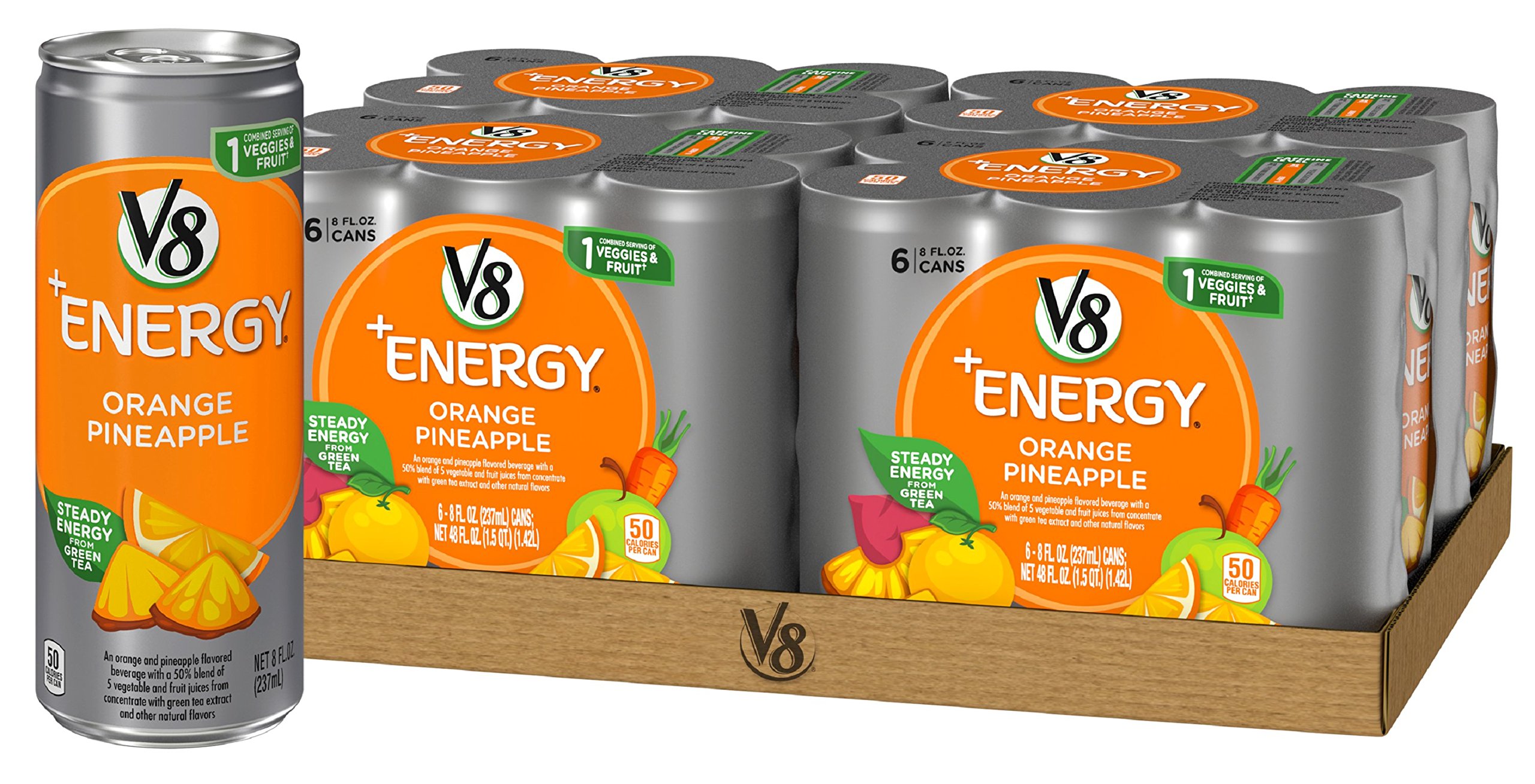V8 +Energy, Sparkling Juice Drink with Green Tea, Orange
