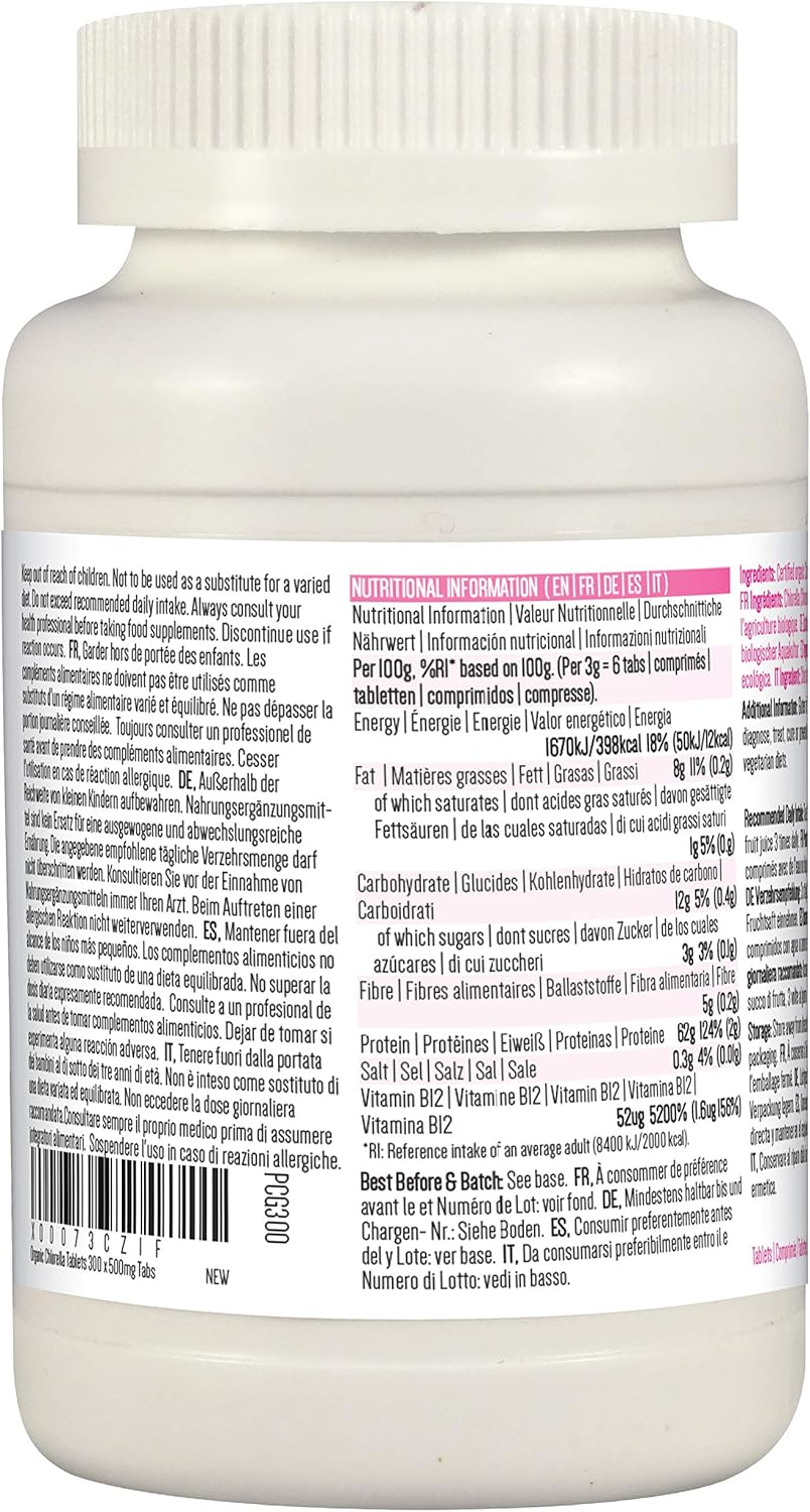 PINK SUN Organic Chlorella Tablets 500mg x 300 Tabs Pyrenoidosa with Broken Cell Wall Cracked Gluten Free Non GMO Suitable for Vegetarians and Vegans Certified Organic by The Soil Association 150g - Image 4