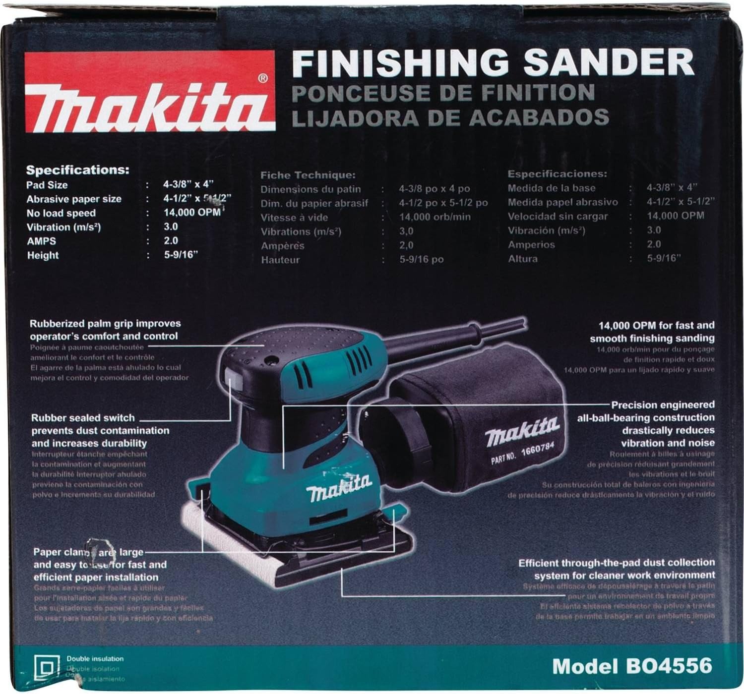 Makita BO4556 2 Amp Finishing Sander, Teal - Power Sheet Sanders - 