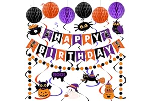 Danadia Halloween Birthday Party Decorations, Happy Birthday Banner for Halloween Party, Birthday Decorations with Honeycomb Ball, Hanging Swirl Streamer, Circle Dot Garland