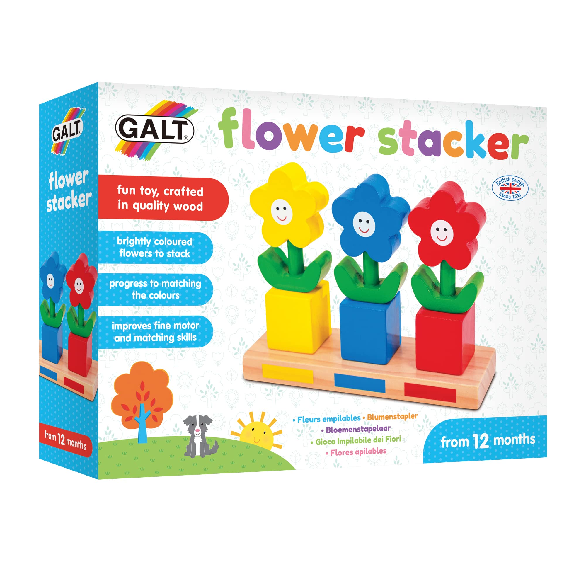 Galt, Flower Stacker, Baby Sensory Wooden Stacking Toys, Ages 12 Months Plus