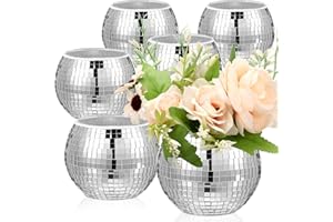 INBAGI 6 Pieces Disco Ball Flower Vase Mirror Disco Ball Glass Vase Disco Ball Planter Candle Holder Glass Vase Bulk for Wedding Centerpieces Bedroom Kitchen Office Decoration Birthday (Silver,3 x 4 Inch)