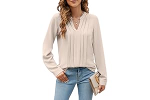 Blooming Jelly Women's Dressy Casual Blouses Business Work Tops Long Sleeve V Neck Pleated Shirts 2025 Fall Outfits