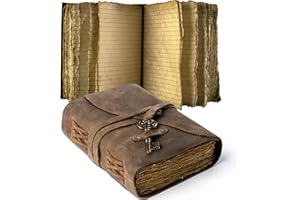 Vintage Leather Journal Lined Pages with Key - Antique Handmade Deckle Edge Vintage Paper Leather Bound Journal - Book of Sha