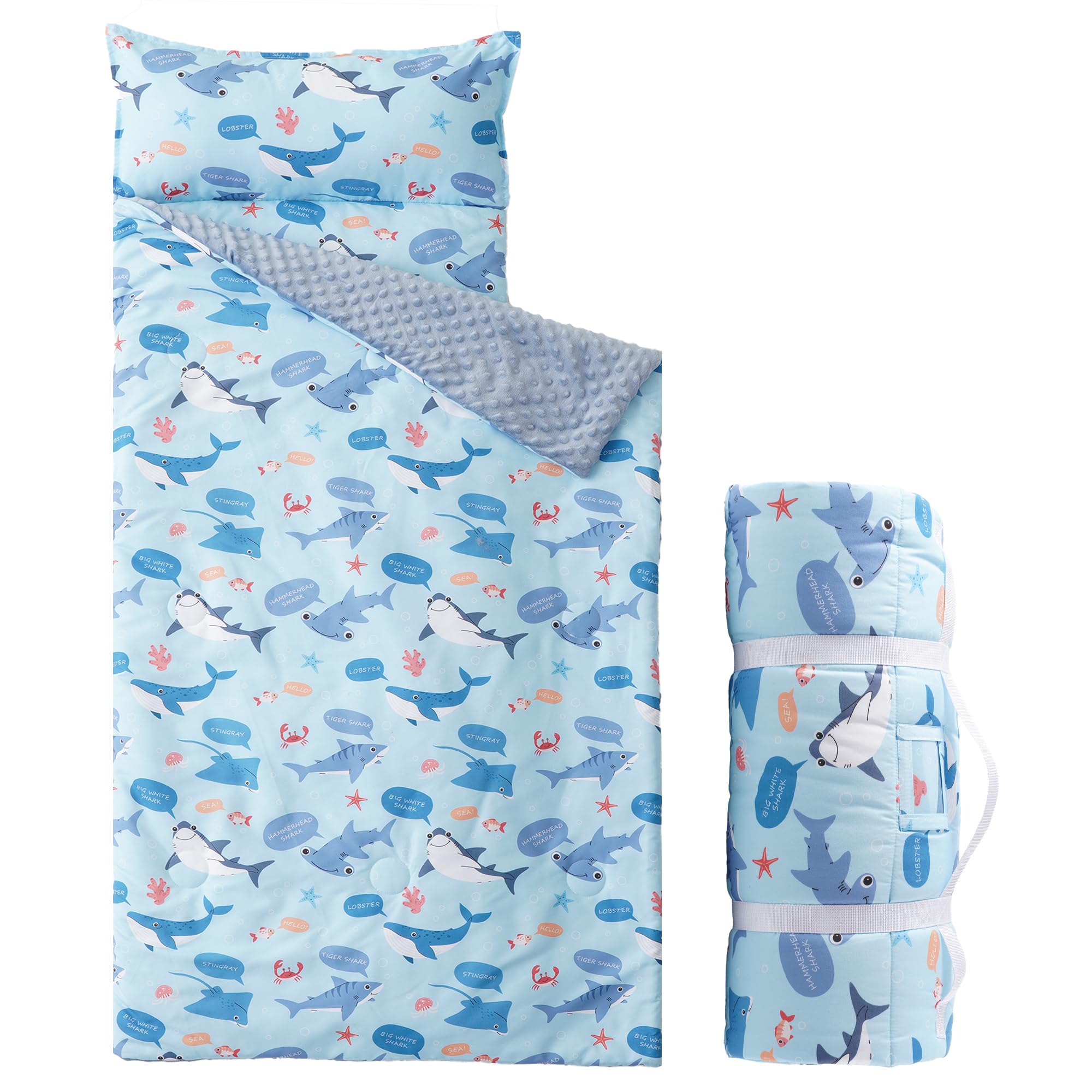 Photo 1 of Bunnikins & Clover Toddler Nap Mat with Removable Pillow, Nap Rolls for Preschool, Easy Clean Toddler Floor Bed for Kindergarten, Kids Sleeping Bag for Travel Camping