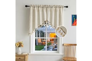 BD BEDA HOME Beda Home Tassel Linen Textured Swag Curtain Valance for Farmhouses’ Kitchen; Light Filtering Rustic Short Swag Topper for Small Windows Bedroom Privacy Added Rod Pocket Design (36W x 36L, Nature)
