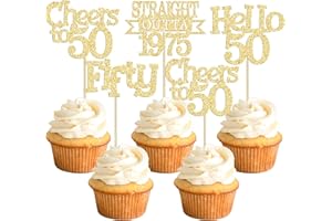 Ephlyn 24Pcs Happy 50th Birthday Cupcake Toppers Glitter Straight Outta 1975 Cupcake Picks Hello 50 Cheers to 50 Years Birthday Cake Decorations for 50th Birthday Anniversary Party Supplies Gold