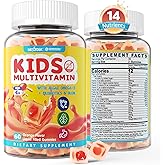 Kids Multivitamin Gummies with Iron, Sugar Free, Kids Daily Vitamins + Probiotics, Algae Omega 3 (EPA/DHA), A, C, D, Methyl B12, Folate, B6, Zinc, Biotin, for Healthy Growth, Immune Support, 60 Count