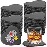 48 PCS Slate Drink Coasters Bulk,4 Inch Black Slate Stone Coasters for Office, Home Decor,Laser Engraving Blanks with Anti-Scratch Bottoms for Coffee Bar Kitchen Heart