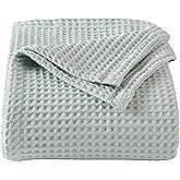 100% Cotton Waffle Weave Bed Blanket | Soft, Breathable, and Lightweight Blanket for All-Season | Perfect for Layering | Brielle Collection (King, ICY Blue)