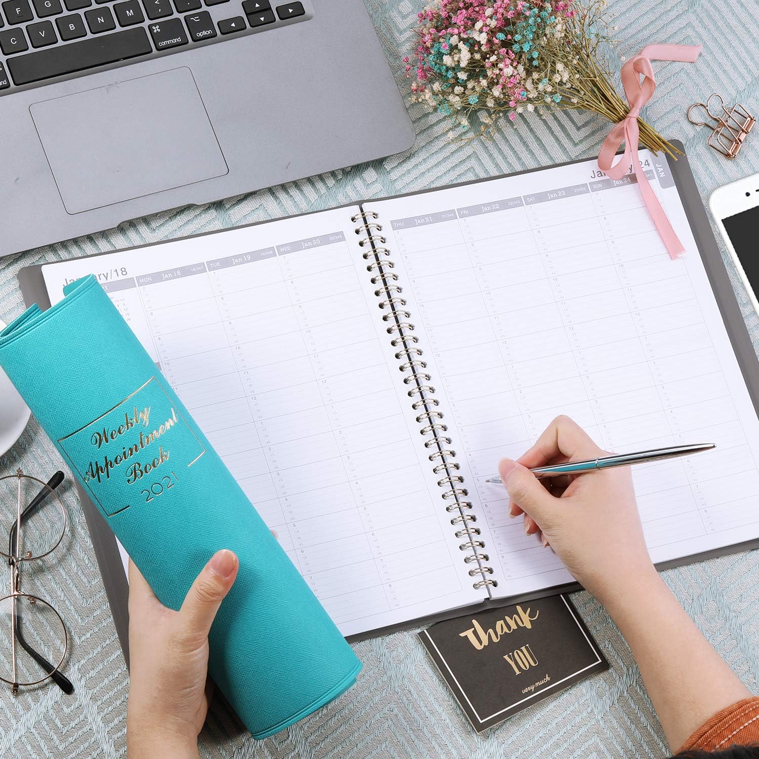 2021 Weekly Appointment Book & Planner - Daily Hourly Planner 8.4" x 10.6", Jan - Dec, 15-Minute Interval, Flexible Soft Cover, Twin-Wire Binding : Office Products