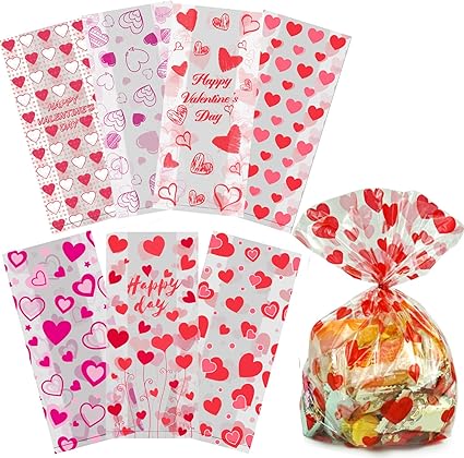 Amazon Com Valentine Cellophane Bags 120 Pack With Twist Ties
