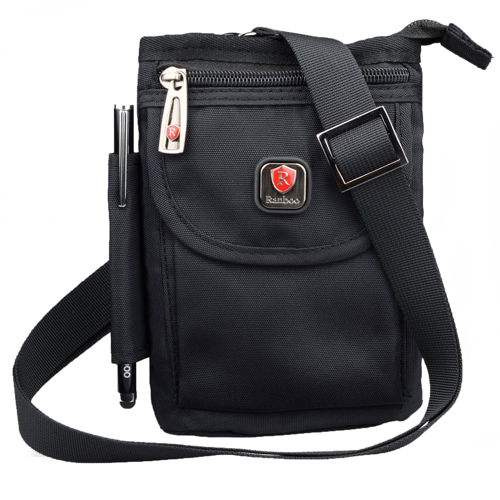 Ranboo Nylon Cross Over Shoulder Bags Utility Belt Phone Pouch Holster and Mobile Holder for Running with Adjustable Strap and Belt Clip for iPhone 12 11 Pro Max XS SE XR 8 7 6S Plus 5S 4S, Black