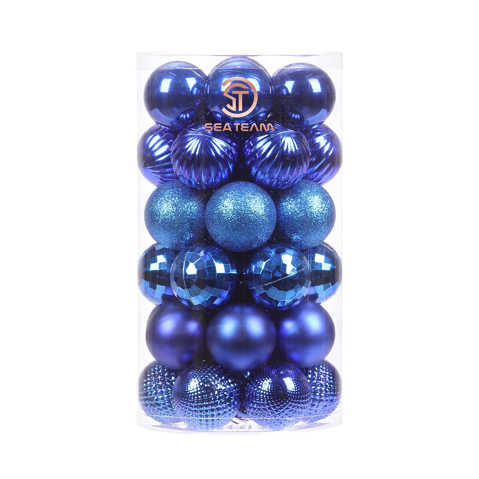 Sea Team 41-Pack Christmas Ball Ornaments with Strings, 40mm/1.57" Small Size Baubles, Shatterproof Plastic Christmas Bulbs, Hanging Decorations for Xmas Tree, Holiday, Wedding, Party, Blue