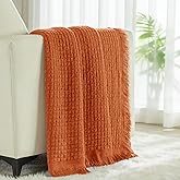 Exclusivo Mezcla Knit Throw Blanket with Fringes for Couch, Reversible Super Soft and Warm Woven Boho Throw for All Season, Home Decor, 50"x60", Burnt Orange