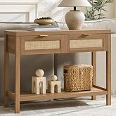 SICOTAS Rattan Console Table with Drawers, Boho Entryway Table Sofa Table | Entry Table With Storage Drawers, Hallway Table for Entryway, Sofa Table Behind Couch, Console Table for Living Room, Hallway