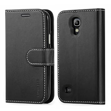 Mulbess Business Style Ledertasche im Ständer Book Case / Kartenfach für Samsung Galaxy S4 mini Tasche Hülle Leder Etui,Schwa