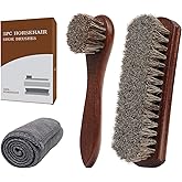 Euvia 2-Pcs 100% Horsehair Shoe Brush for Leather Shoes Boots Purse Cleaning and Daily Care Concaved Handle Brush with Dauber