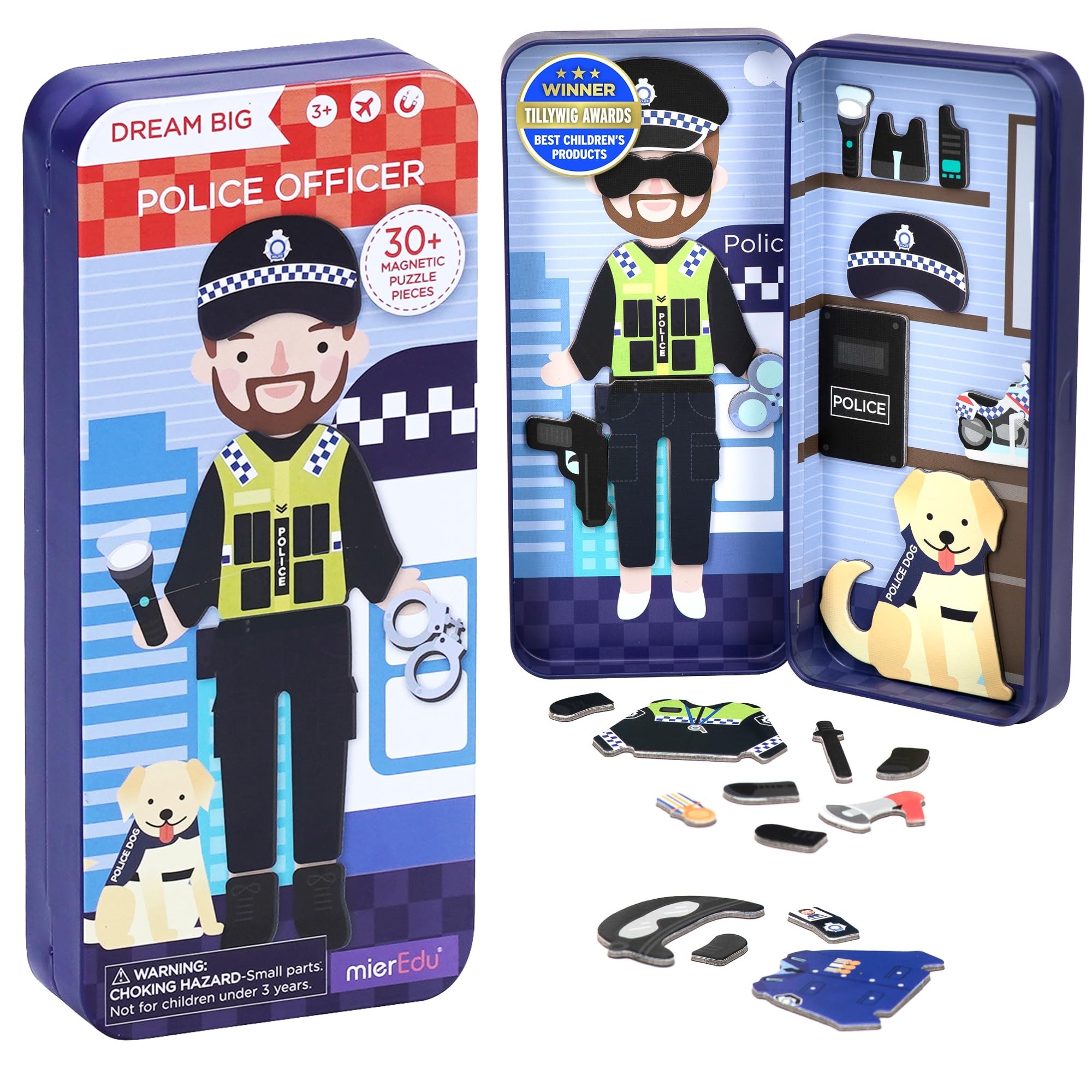 mierEdu Magnetic Game Box Policeman - Promotes Motor Skills & Imagination | Perfect for Home & On the Go | Magnetic Dressing Game for Children from 3 Years