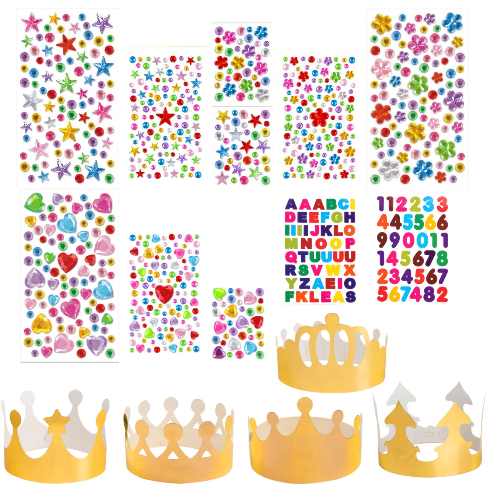 48Pcs Birthday Party Hats with Stickers Crowns with Diamond Sticker DIY Crowns for Kids Adults Party