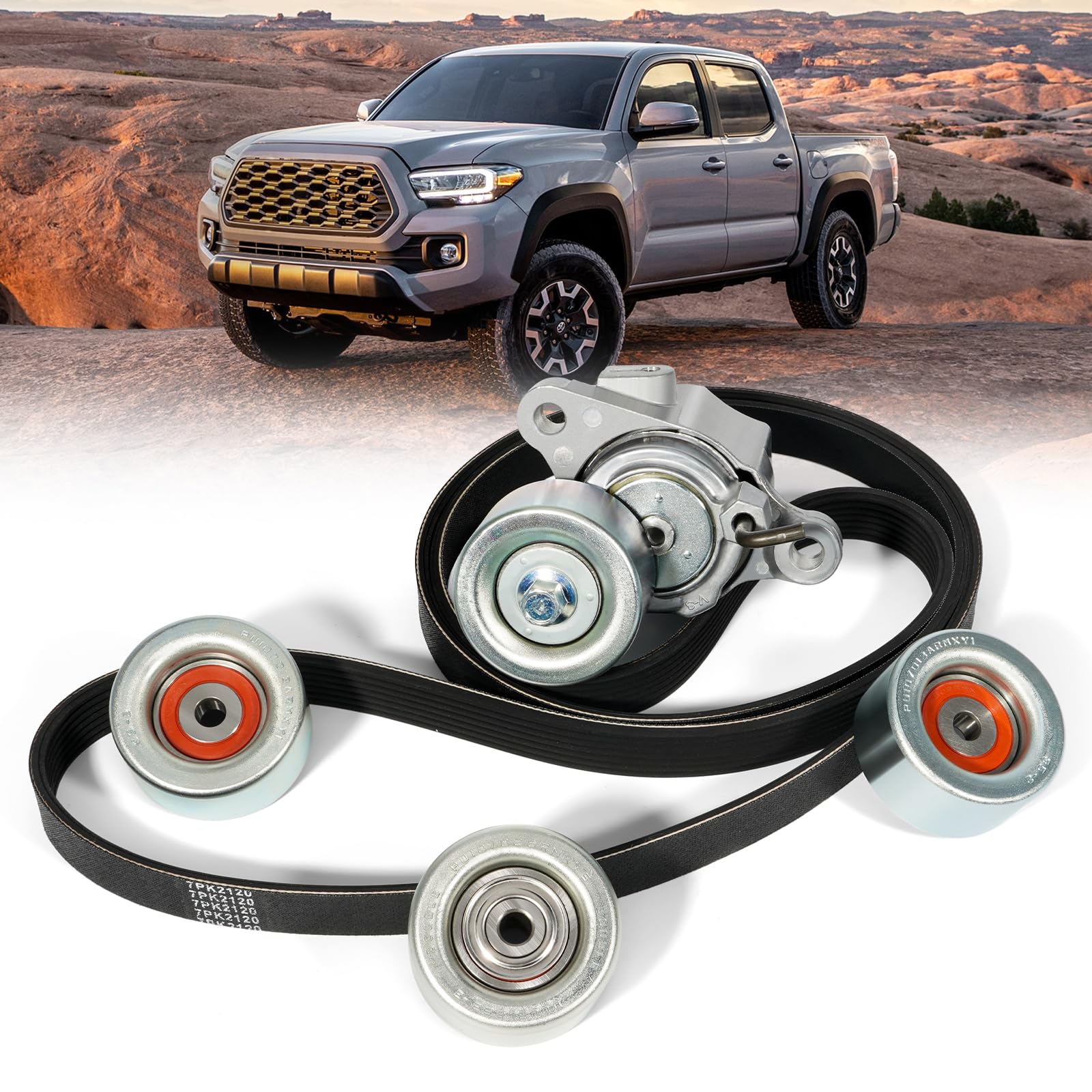 Photo 1 of Ytrica Serpentine Belt Drive Kit, Belt Tensioner Pulley Component Fit for 2016-2023 Toyota Tacoma 3.5L V6 - Replace 7pk2120 1662031090 39424 166200P010 Drive Belt Component Kit