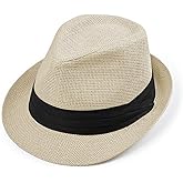 Straw Trilby Fedora Hat for Men Women 1920s Panama Hat Short Brim Summer Beach Sun Hat with Band