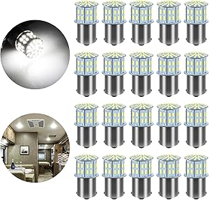 Linkstyle 20PCS 1156 1141 1073 7506 1003 BA15S RV Led Light Bulbs, Replacement Bulbs for 12 Volt RV Super Bright 3014 50SMD Indoor Lights White Lighting for Trailer Camper Boat Motorhome Car, White