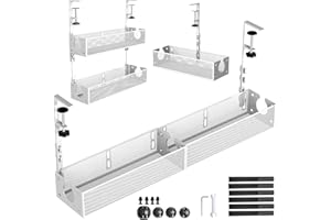 SEYHAKI Multi-Model Under Desk Cable Management 2 Pack Metal Under Desk Wire Management Tray Clamp Mount Under Table Cord Management No Damage The Desk