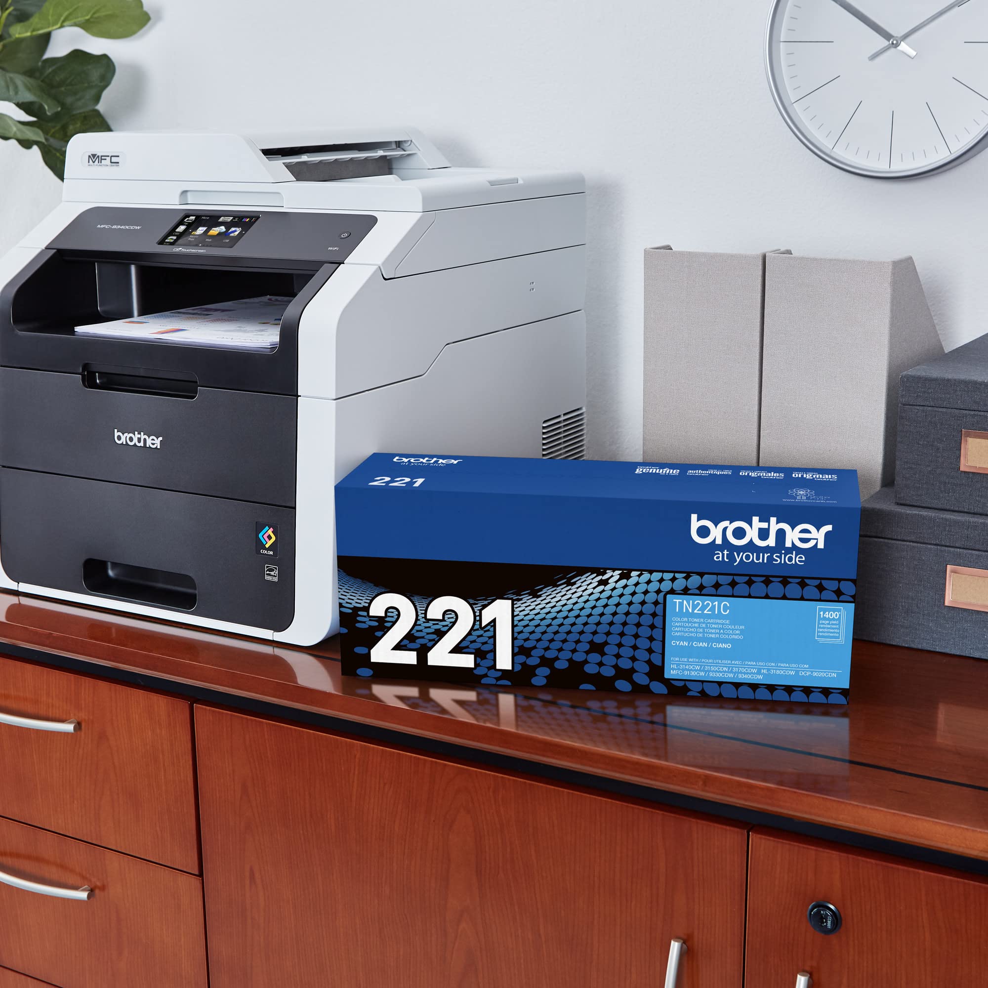 Brother Genuine Standard Yield Toner Cartridge, TN221C, Replacement Cyan Color Toner, Page Yield Up To 1,400 Pages, Amazon Dash Replenishment Cartridge, TN221