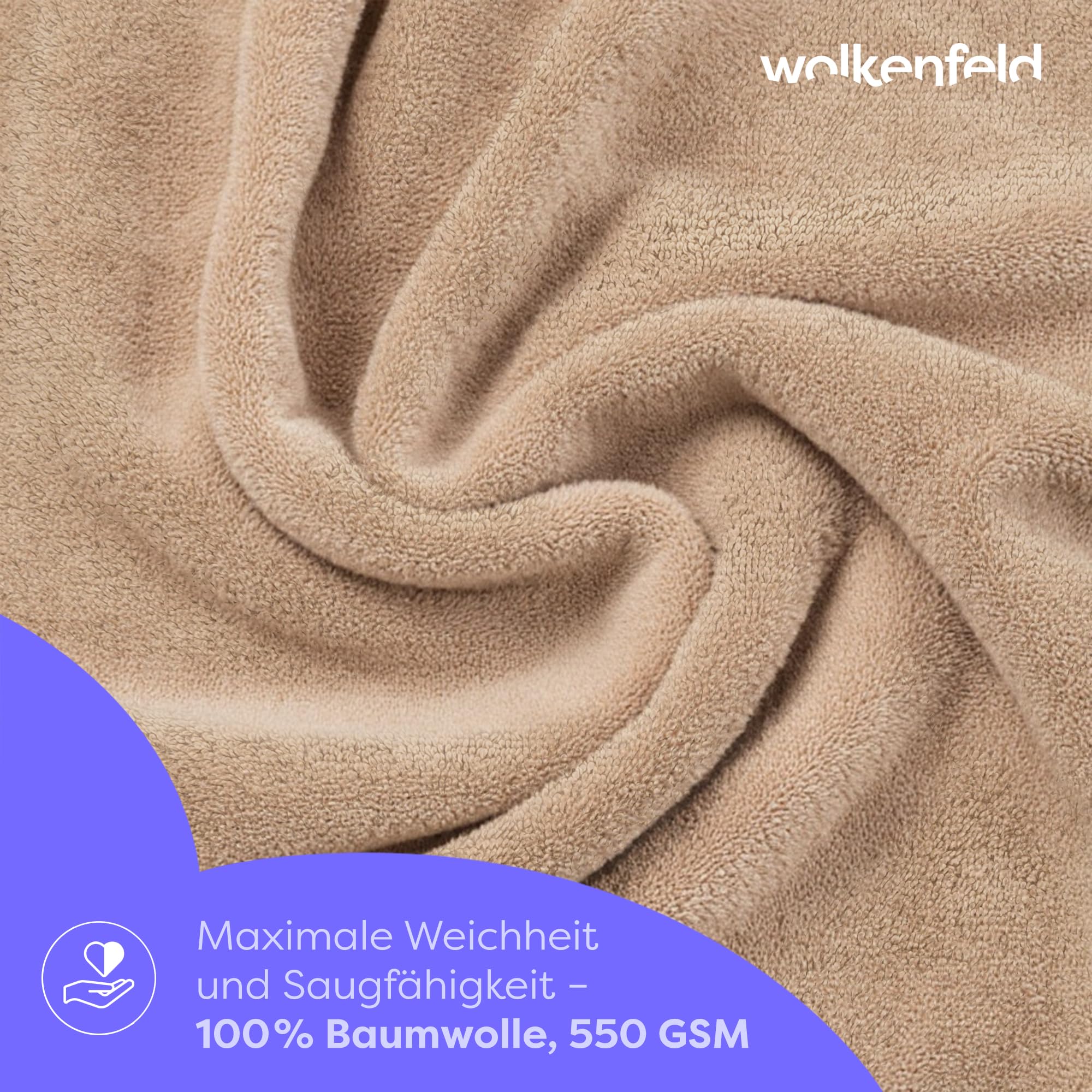 Wolkenfeld Gästehandtuch Set 3-teilig Premium - 100% Low Twist Baumwolle 550 g/m² - Ultra Weich & Saugfähig, Oeko-TEX Zertifiziert - 3 Gästehandtücher 30x50 cm, Handtücher Set, Beige 8