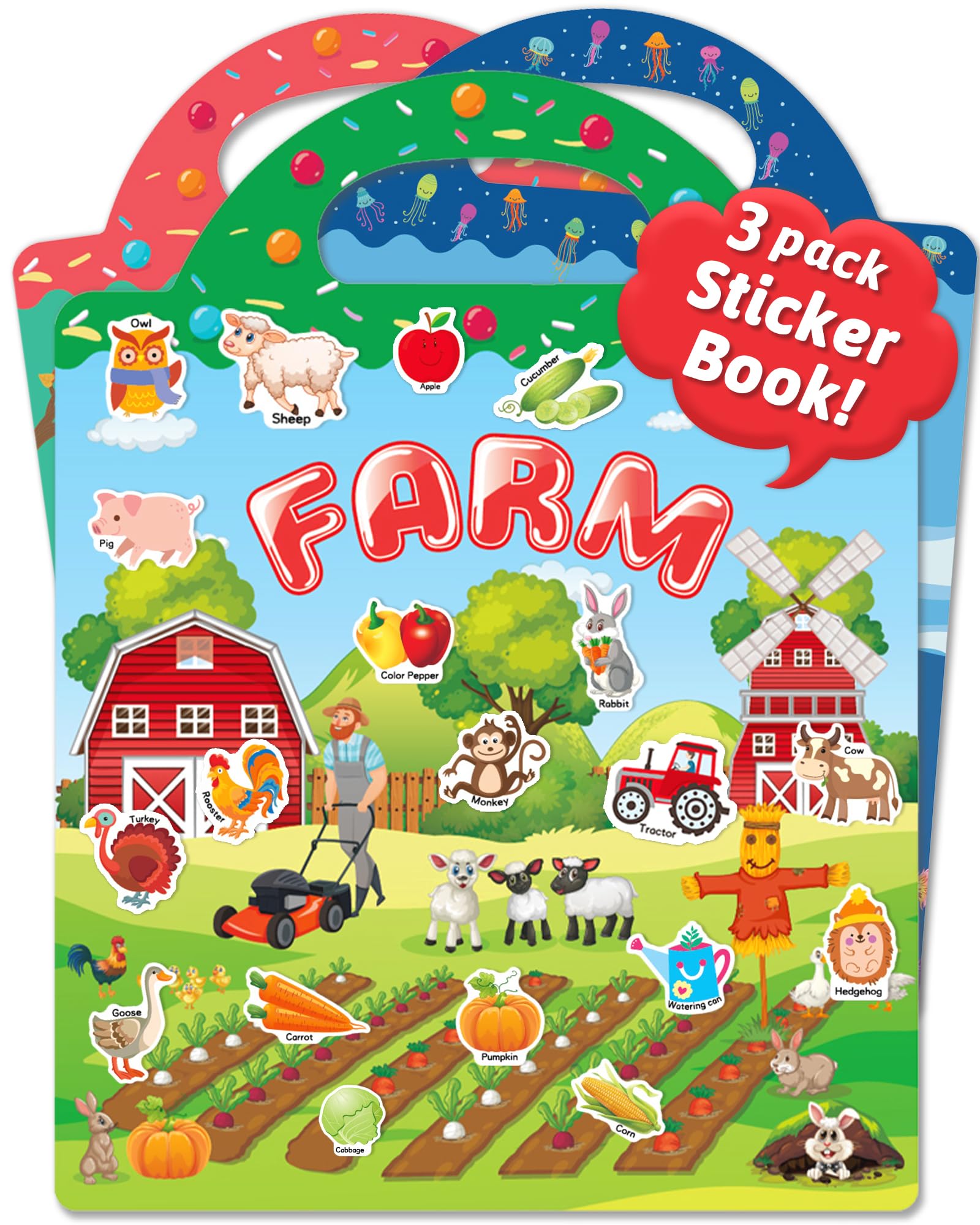 Benresive Reusable Sticker Book for Toddlers 2-4 Years, 3 Sets Travel Stickers for Kids, Waterproof Sticker Books for Toddlers 1-3, Crafts Activities for Todddlers 1-3 2-4 3-5