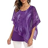 SeSe Code Women's Elegant Mesh Blouses Flowy Poncho Tops Dressy Casual Shirts