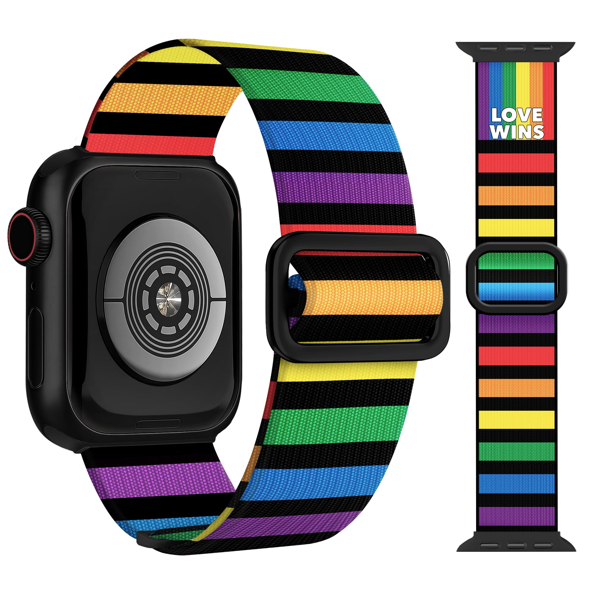 G-ficu Pride Rainbow Stretchy Band for Apple Watch Bands 46mm 45mm 44mm 49 42mm(S3) for Women Men iWatch Bands SE Series 10 9 8 7 6 5 4 3, Dressy Cute LGBTQ Elastic Nylon Loop for Apple Watch Band-B