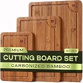 ROYAL CRAFT WOOD Wooden Cutting Boards for Kitchen Appliances - Non Toxic Bamboo Wood Cutting Board Set with Deep Juice Groove, Side Handles, Charcuterie &amp; Butcher Block for Meat, Meal Prep &amp; Serving