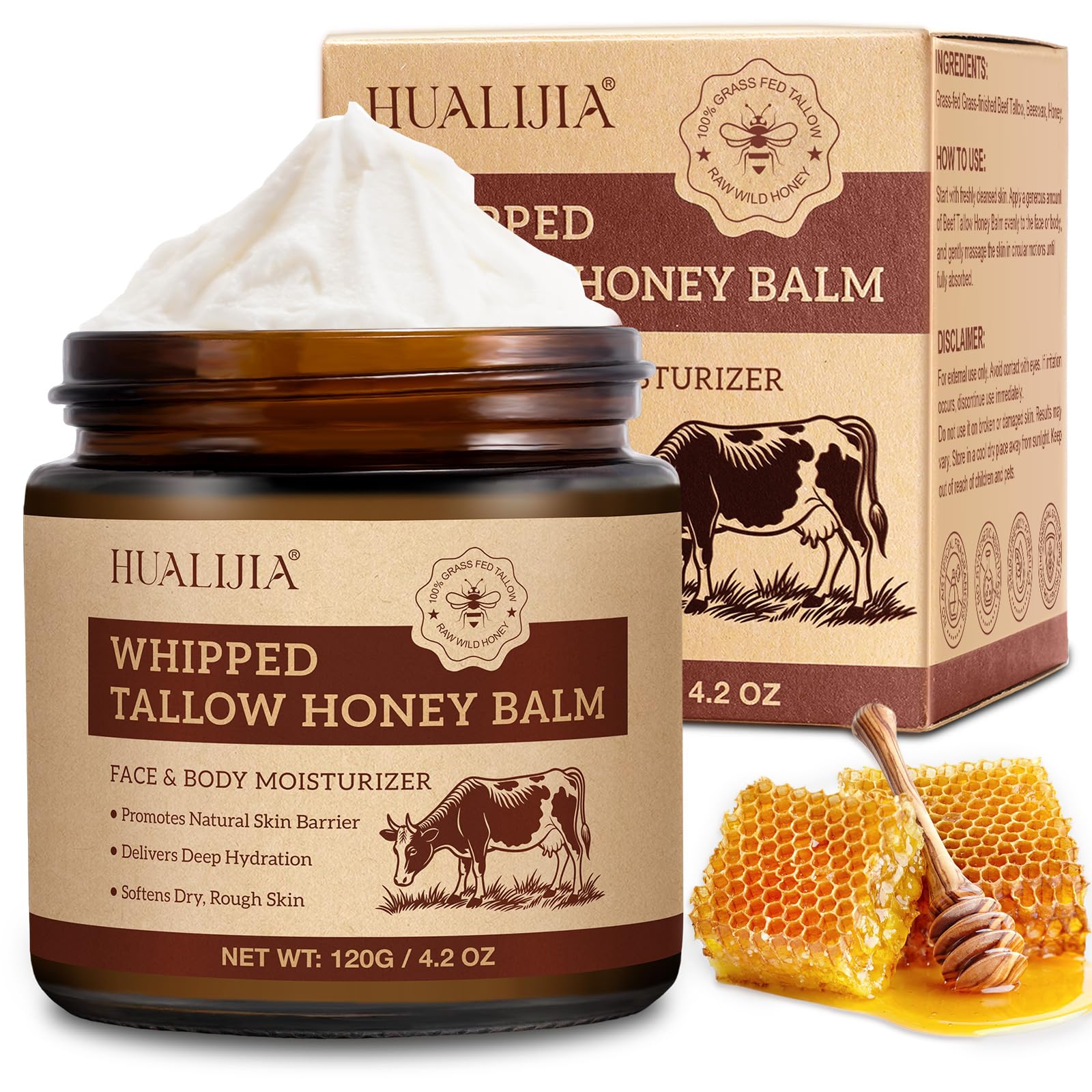 Beef Tallow Skin Care, Tallow Face Cream(120g), Grass Fed Beef Tallow Moisturiser, Deeply Nourishing, for Face Body Dry Skin